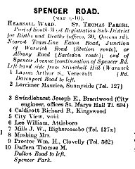 Spencer Road 1912 Directory
